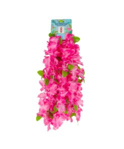 Pink Hawaiian Lei with Leaves 52.5x 6.5cm 5pc
