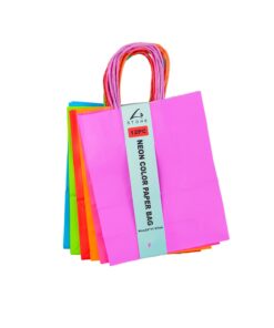 Medium Neon Color Paper Bags 27x22x11cm 12pc