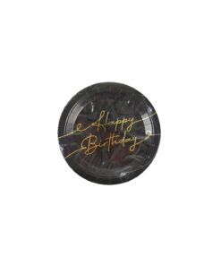 Black Happy Birthday Paper Plate 7in