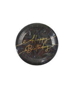 Black Happy Birthday Paper Plate 9in