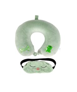 Green Dinosaur U Shaped Neck Pillow with Eye Mask