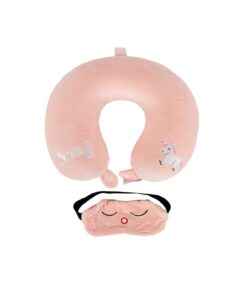 Pink Dinosaur U Shaped Neck Pillow with Eye Mask