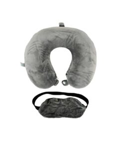 Grey U Shaped Neck Pillow with Eye Mask