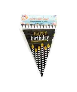 Glitter Black Happy Birthday Triangle Banner 12 flags 3.5m