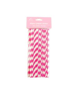 Pink Bow paper straw 40pc