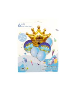 Blue Happy Birthday Crown Foil Balloons 6pc