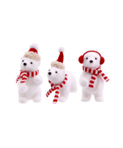Flocked Polar Bear Cub With Scarf Assorted