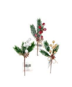 Christmas Pine Branch Picks With Berries 20cm