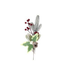 Artificial Pine Branch Picks With Red Berries 33cm
