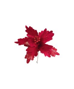Artificial Poinsettia Flower Red With Clip 38cm