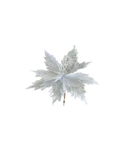 Artificial Poinsettia Flower Silver With Clip  29cm