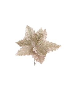 Artificial Poinsettia Flower Gold With Clip 29cm