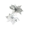 Artificial Poinsettia Flower Silver / White With Clip 38cm