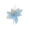 Artificial Poinsettia Flower Silver / Blue With Clip 32cm