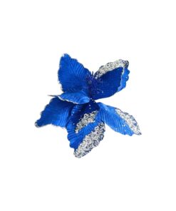 Artificial Poinsettia Flower Dark Blue With Clip 31cm