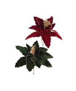 Artificial Poinsettia Flower Red & Green With Clip 30cm