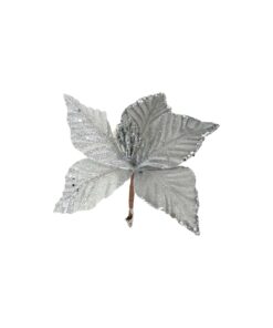 Artificial Poinsettia Flower Silver With Clip 20cm