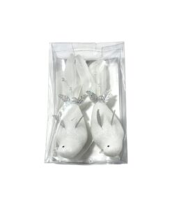 White Glittered Bird Ornament 2pc 17x11x6cm
