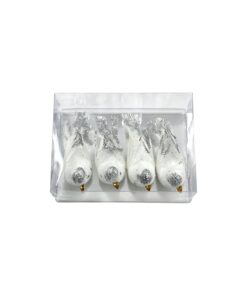 White Glittered Bird Ornament 4pc 9x4.5cm