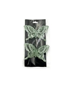 Glitter Butterfly With Green Clip 2pc 14x9cm