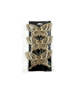 Glitter Butterfly With Rose Gold Clip 2pc 14x9cm
