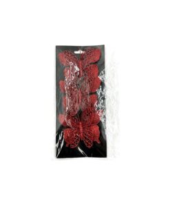 Glitter Butterfly With Red Clip 3pc 10x10cm