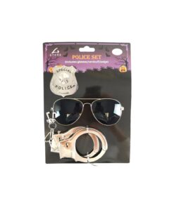 Silver Police Set With Glasses, Handcuffs , Badge