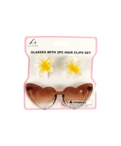 Heart Glasses With 2pc Flower Hair Clips Set Assorted - Image 2