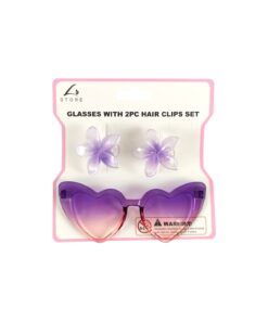 Heart Glasses With 2pc Flower Hair Clips Set Assorted - Image 3