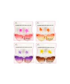 Heart Glasses With 2pc Flower Hair Clips Set Assorted