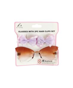 Butterfly Glasses With 2pc Bow Hair Clips Set Assorted - Image 4