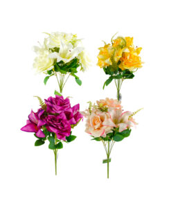 multi color Artificial Rose and Lily 9 Heads 43cm Assorted